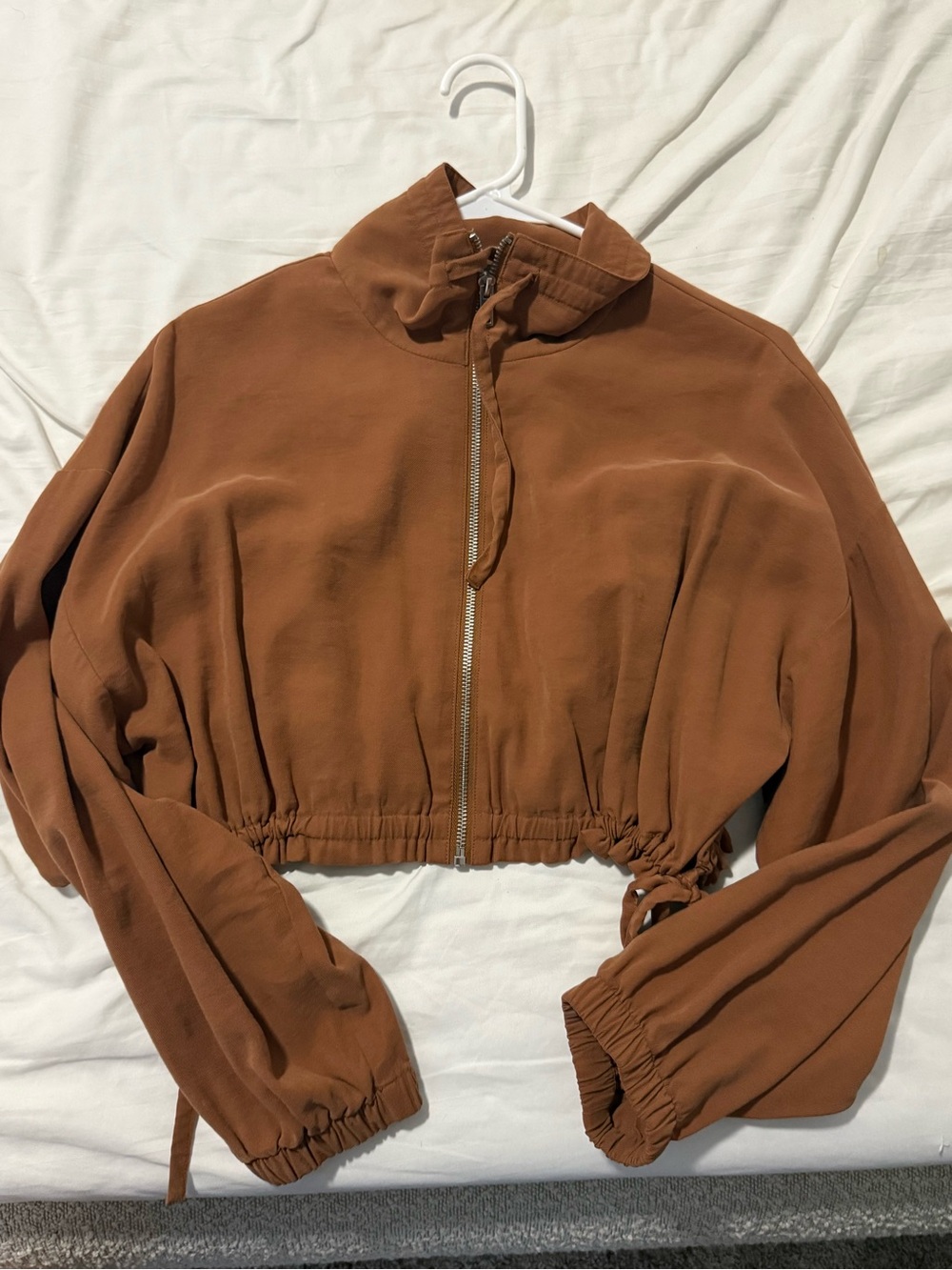 Forever 21 Cropped Bomber Jacket in Rust Brown